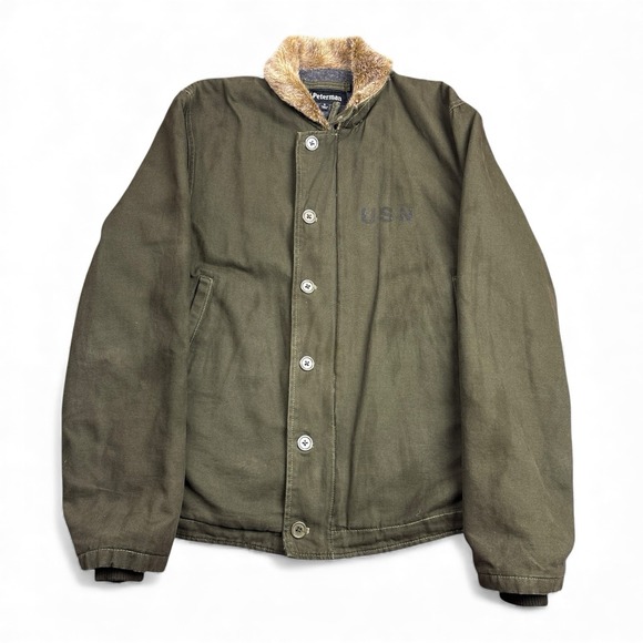 J. Peterman Other - J Peterman Military Coat Jacket Men's Small Green Canvas USN N1 Deck Stencil